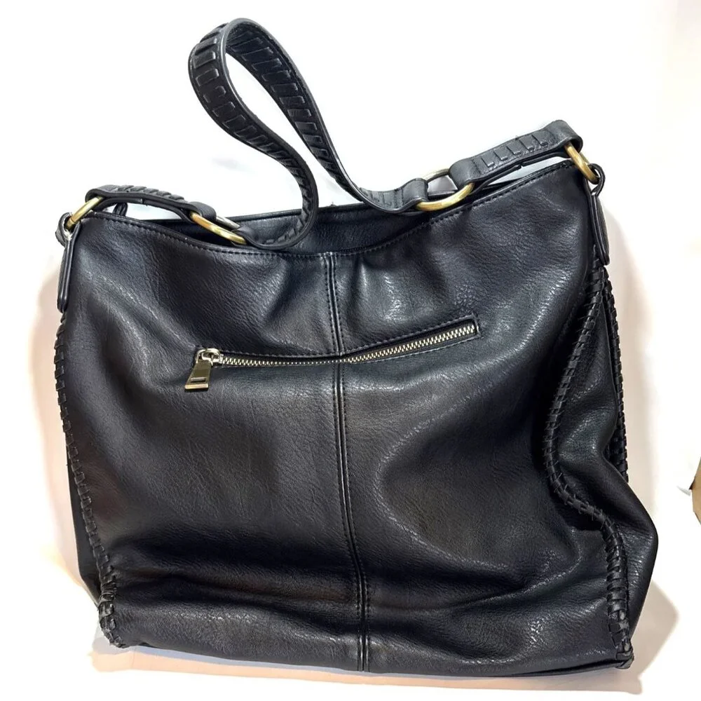 Antik Kraft Black Faux Leather Shoulder Bag With Gold-Tone Accents & Pink Patter